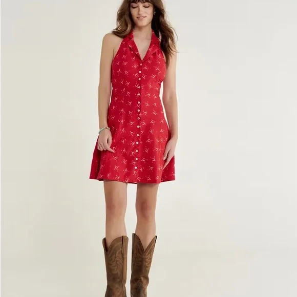 Red Halter Neck Dress - Picture 3 of 5